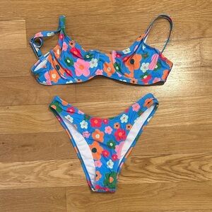 Vibrant Floral Bikini Set - Blue, Pink, and Orange